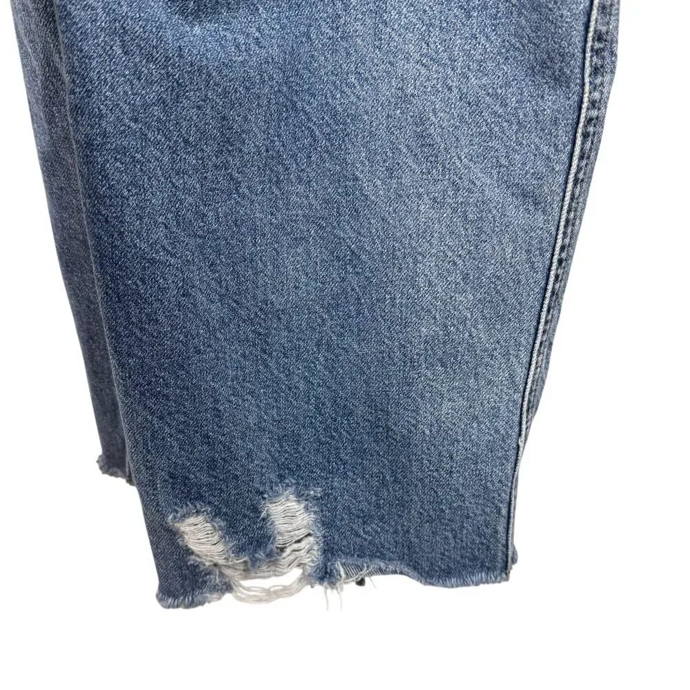Free People We the Free SZ 26 Cropped Denim Jean Overalls Pockets Distressed